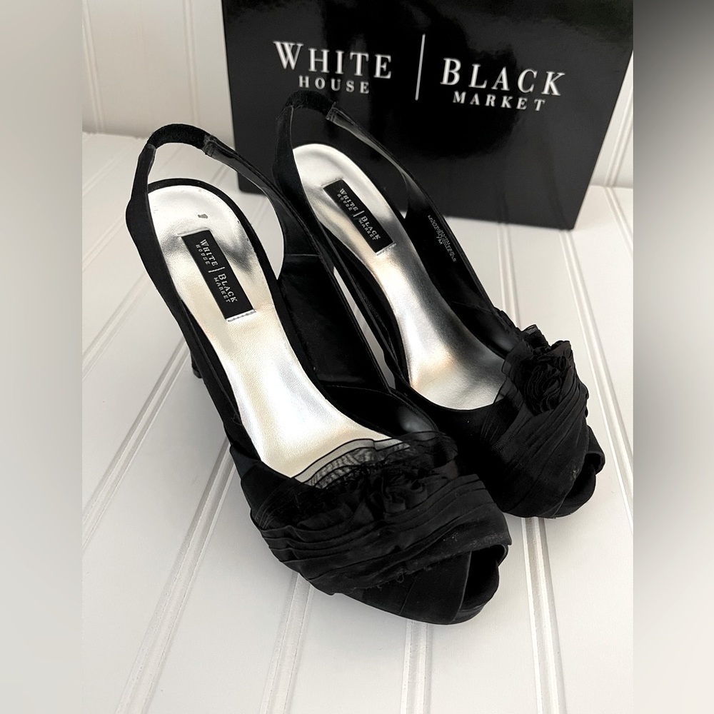 WHBM Suri Black 4” Peep Toe Sling Back